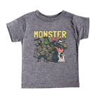Gray t-shirt with cartoon monsters and 'Monster Mash' text on a white background