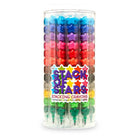 Stack of Stars stacking crayons in a clear cylindrical container on a white background