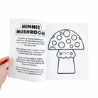 Book page with Minnie Mushroom illustration and description.