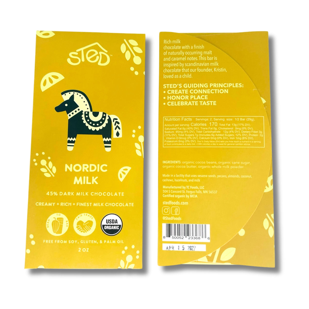 Yellow chocolate packaging with a horse illustration and text on a white background