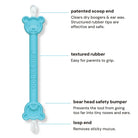 Blue ear cleaning tool with features highlighted on a white background
