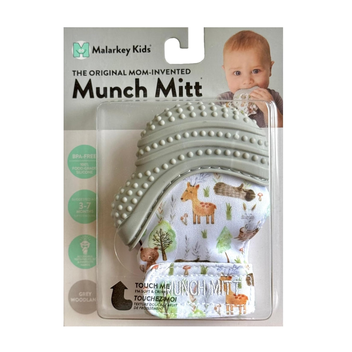 Munch Mitt packaging with a baby and forest design on a white background