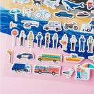 Collection of colorful stickers on a pink background