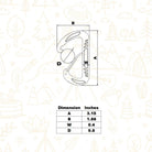 Multifunctional keychain with dimensions and inches.