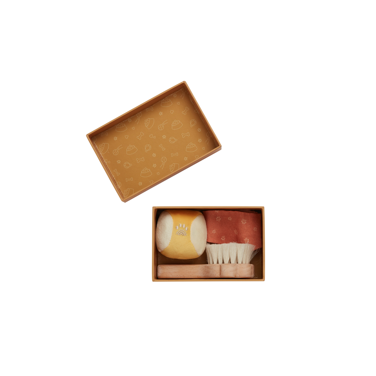 Set of soap and brush in a brown box on a white background