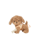 Plush toy dog with a bandage on a white background
