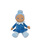 Blue doll with a white collar on a white background
