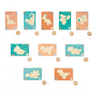 Set of 12 dinosaur-themed cards arranged in a 4x3 grid on a white background.