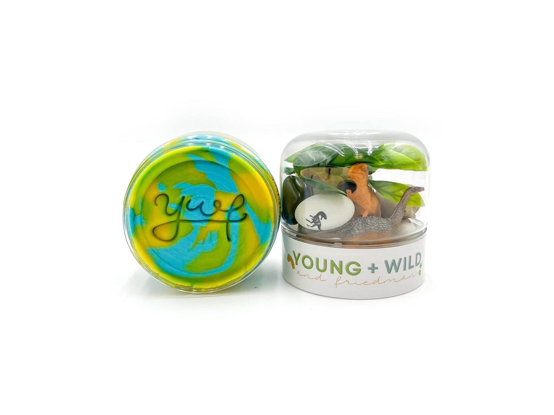 Two small containers with a logo and text on a white background