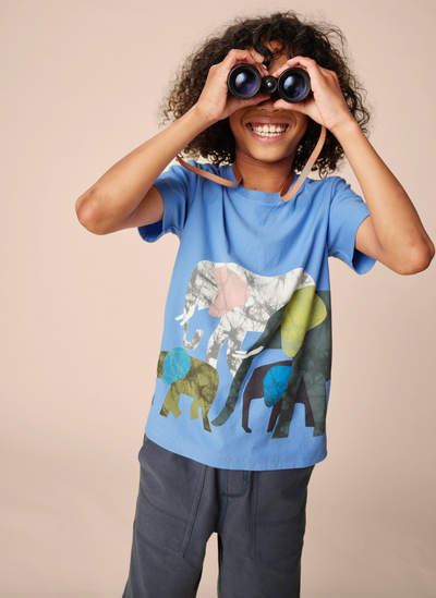 Elephants Graphic Tee - Blue Yarrow by Tea Collection