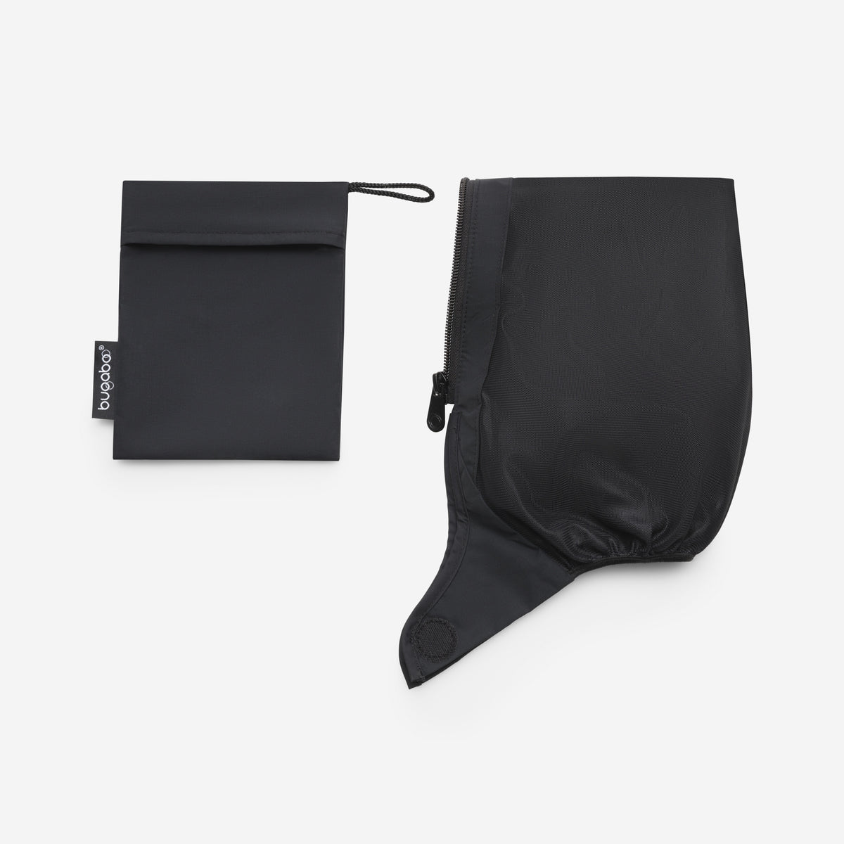 Black pouch and hood on a white background