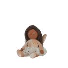 Fairy doll with brown hair and wings on a white background