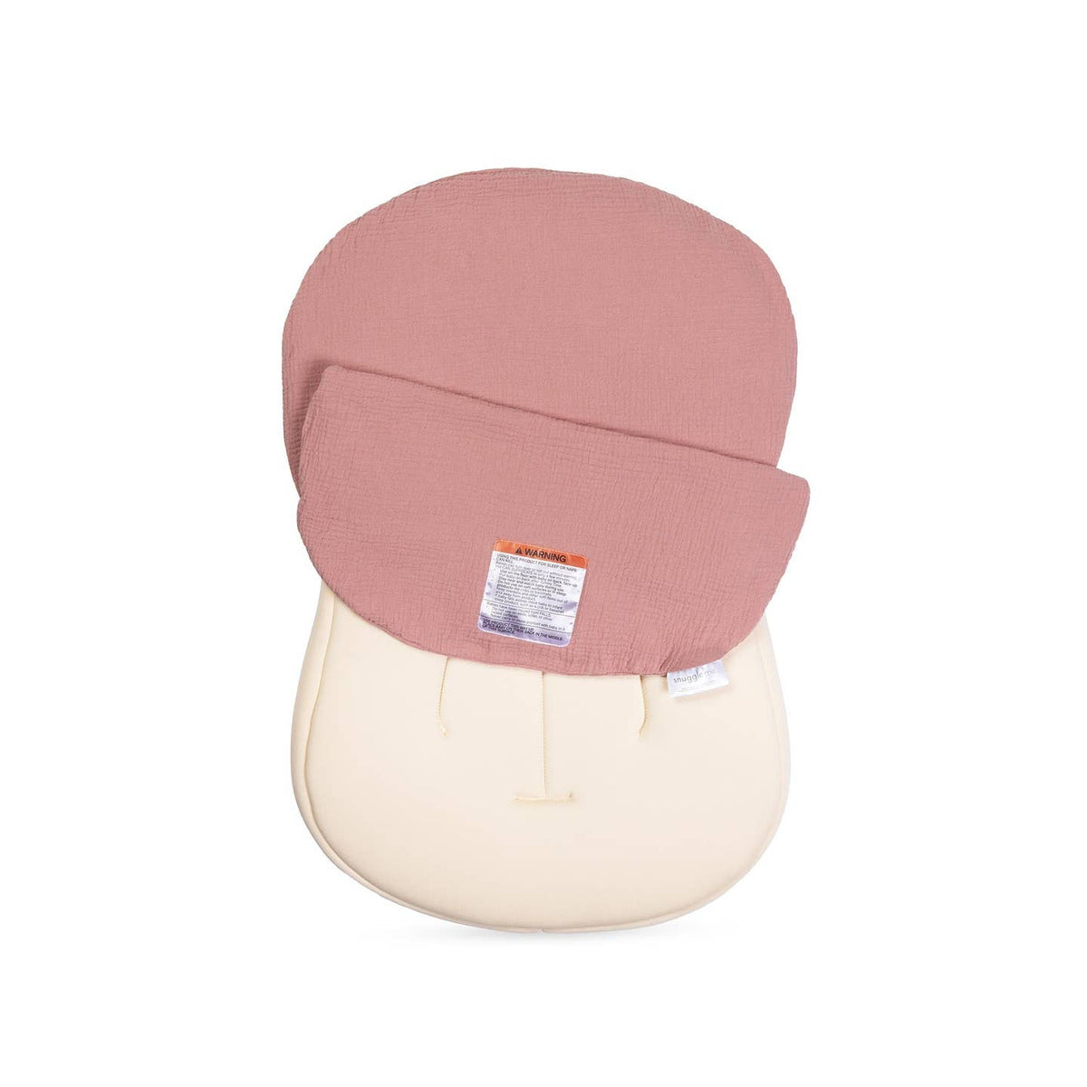Baby carrier with pink cover and beige base on a white background