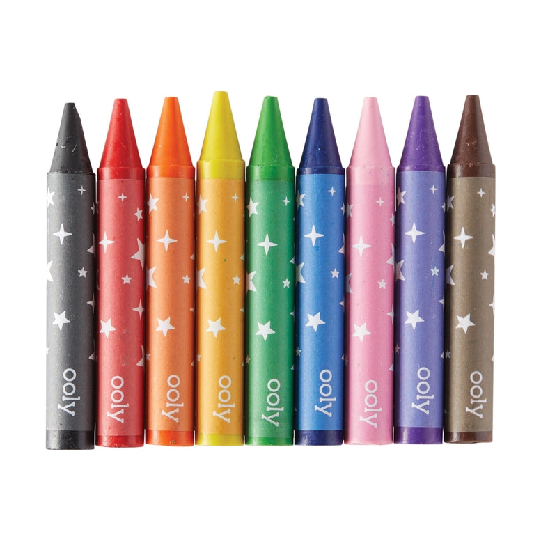 Set of colorful crayons with 'ooly' branding on a white background