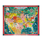 Colorful map of the United States with illustrations on a white background