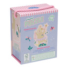 A shaped wooden puzzle box with a pink and white striped lid and handle, featuring a pastel blue front panel with an illustration of a bear and butterflies. The box includes text such as 'Shaped PUZZLE' and '12 pieces' and is photographed on a plain white background.