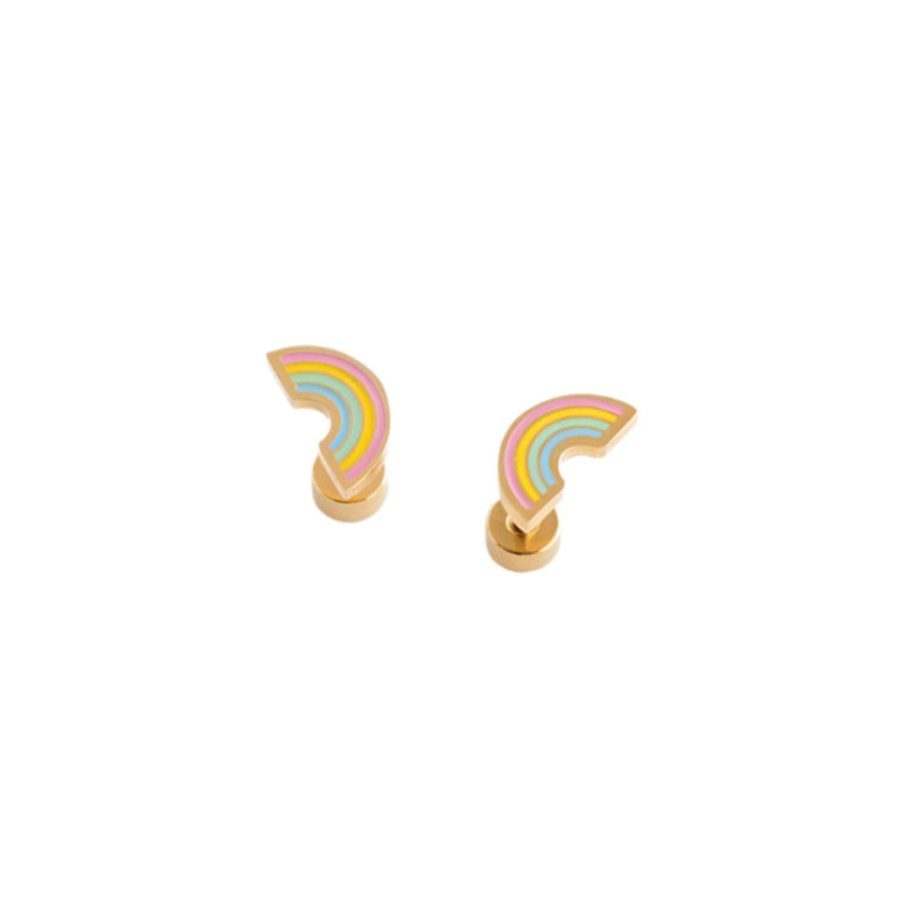 Pair of rainbow-shaped earrings on a white background