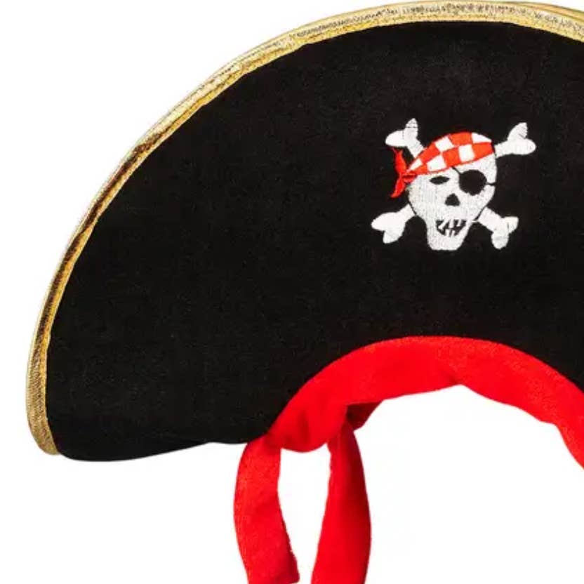 Pirate hat with skull and crossbones design on a white background