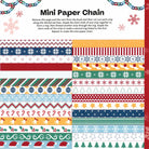 Sheet of Christmas-themed paper strips with patterns for a mini paper chain.
