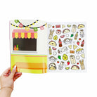 Sticker book with cartoon food and taco design on a white background