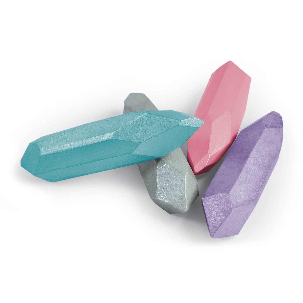 Colorful crystal-like objects on a white background
