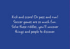 Text on a blue background about soccer games and riddles