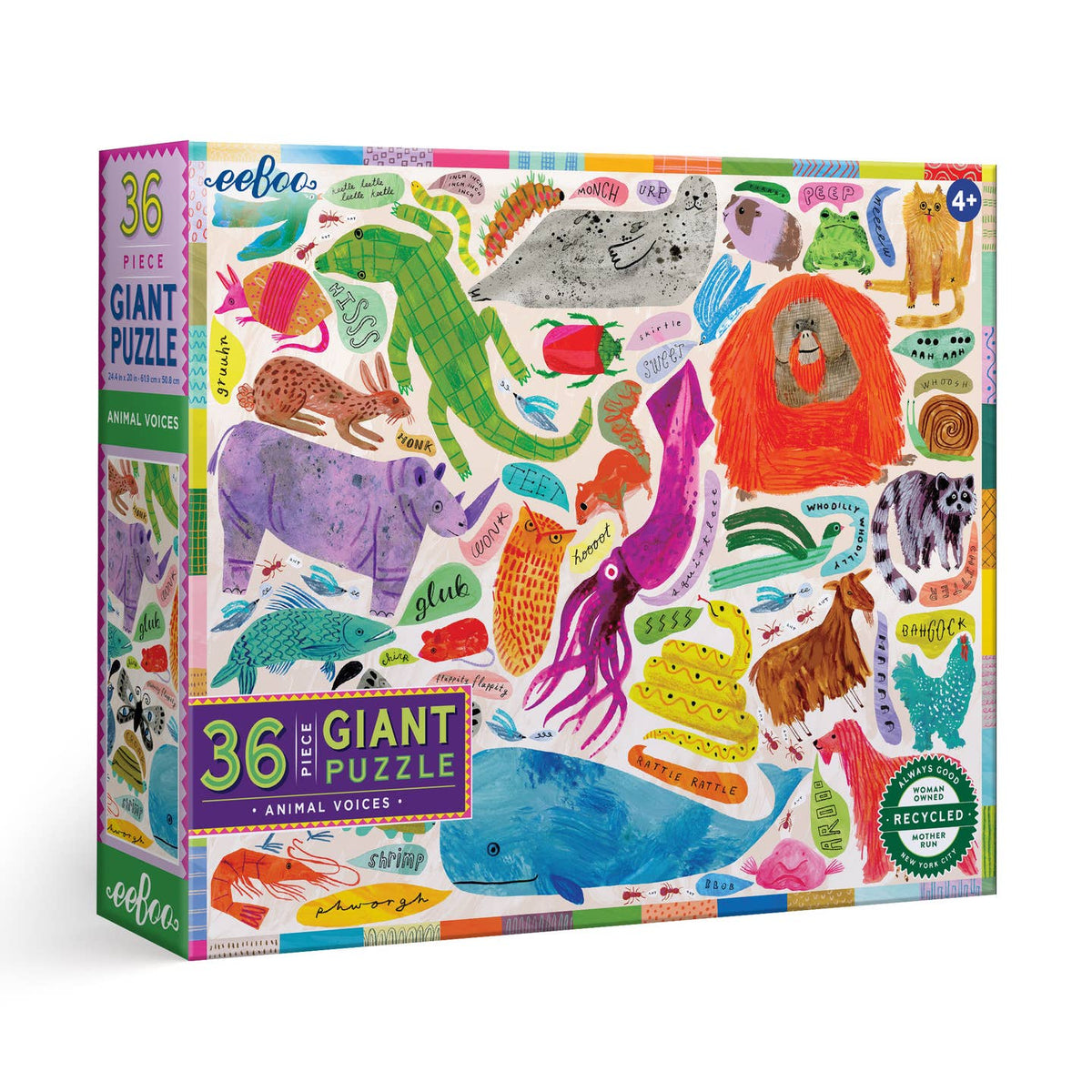 36-piece giant puzzle box with animal illustrations on a white background