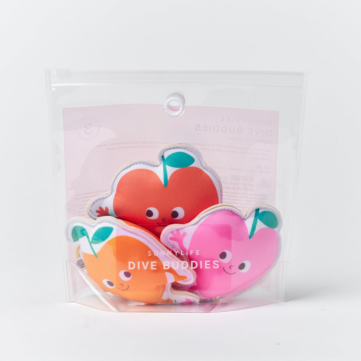 Two colorful fruit-shaped swim floaties in packaging with 'SHEIN' branding on a white background.