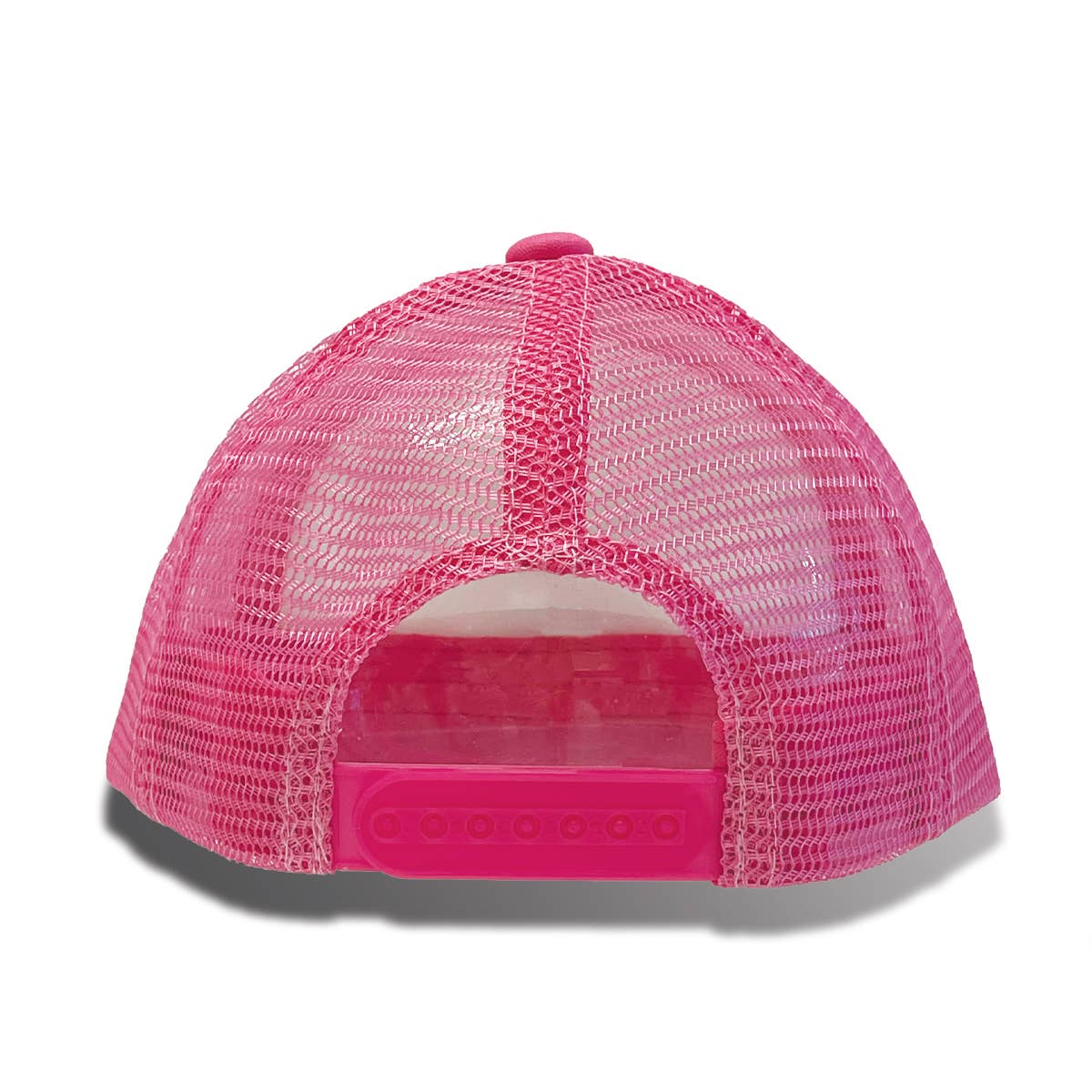 Pink mesh cap with a pink bill on a white background