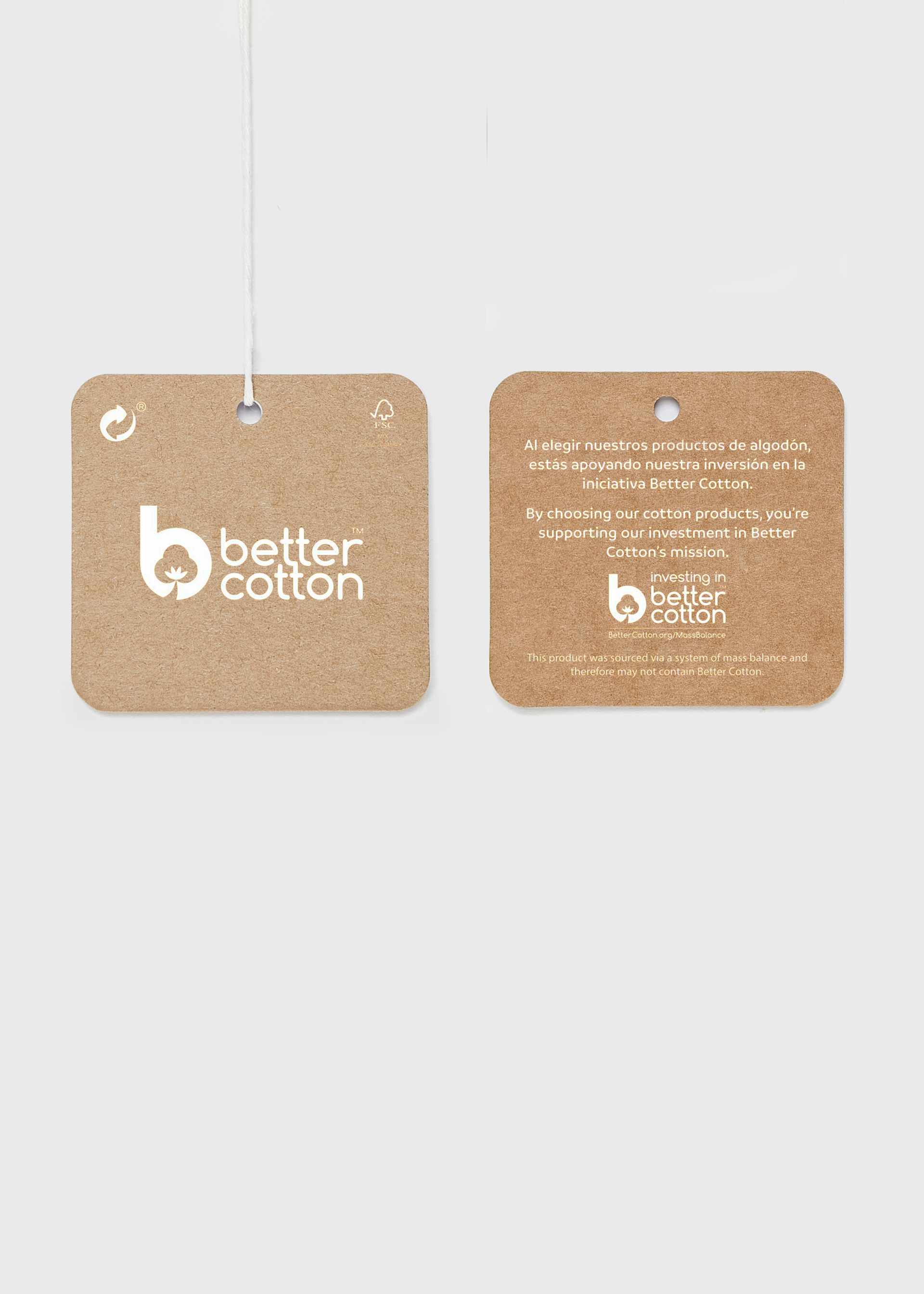 Two Better Cotton labels on a white background
