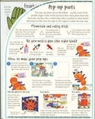 Instructions for making pop-up parts with colorful illustrations on a blue background