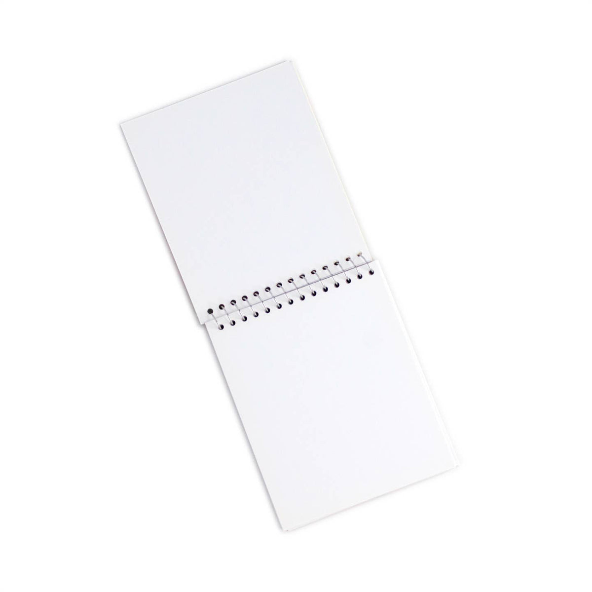 A blank white spiral-bound notebook or planner page set, shown open on a clean white background.
