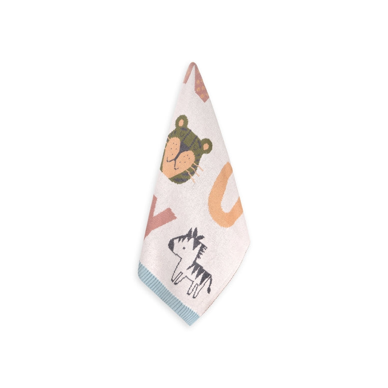 Baby bib with animal illustrations on a white background