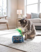 Cat playing with a toy in a living room