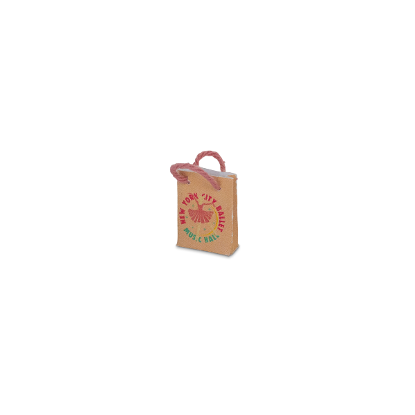 Small model of a paper bag with a handle on a white background