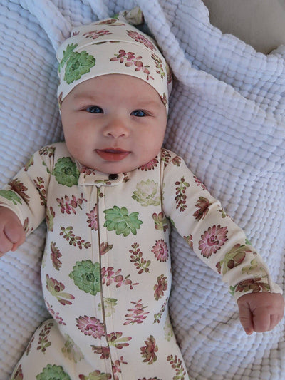 Organic 2 Way Zipper Footie - Buttercream Succulents by Loved Baby - FINAL SALE