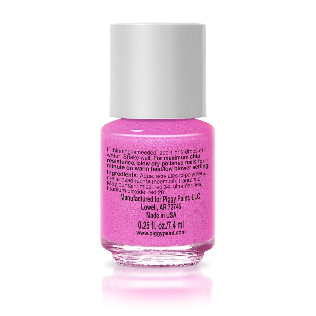 Pink nail polish bottle with white cap on a white background