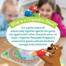 Children playing a cooperative game with a bear character holding a red gem, and text explaining cooperative games.