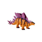 Toy dinosaur figure with purple spikes on a white background