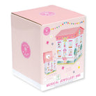Box packaging of a musical jewelry box with a dollhouse design on a white background