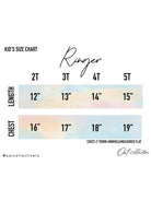 Size chart for 'Ringer' clothing with dimensions for length and chest circumference.
