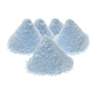 Four light blue fluffy textured cone-shaped sponge pads arranged on a plain white background.