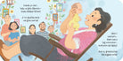 Illustration of a woman holding a baby with family in the background, featuring text in Spanish and English.