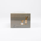 A square product box for Egmont Toys, featuring a textured gray and brown woodgrain-style background with illustrations of two rabbits on the front, set against a plain white background.