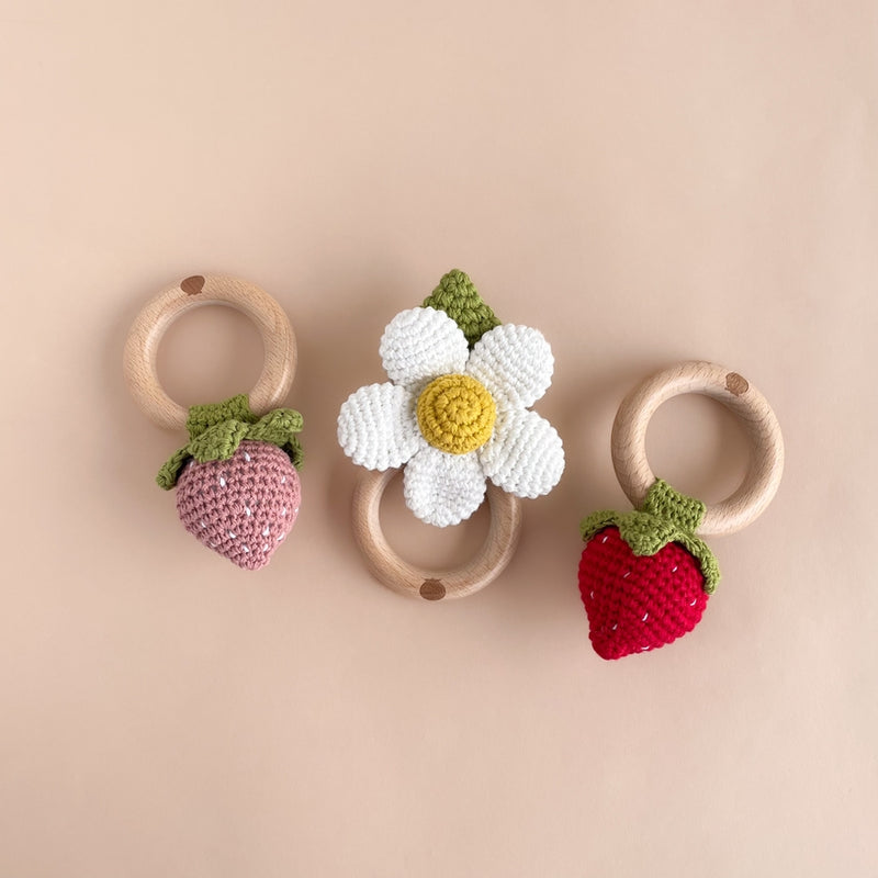 Cotton Crochet Rattle Teether - White Flower by The Blueberry Hill