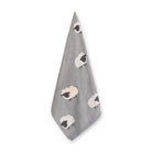 Gray knitted blanket with sheep patterns on a white background