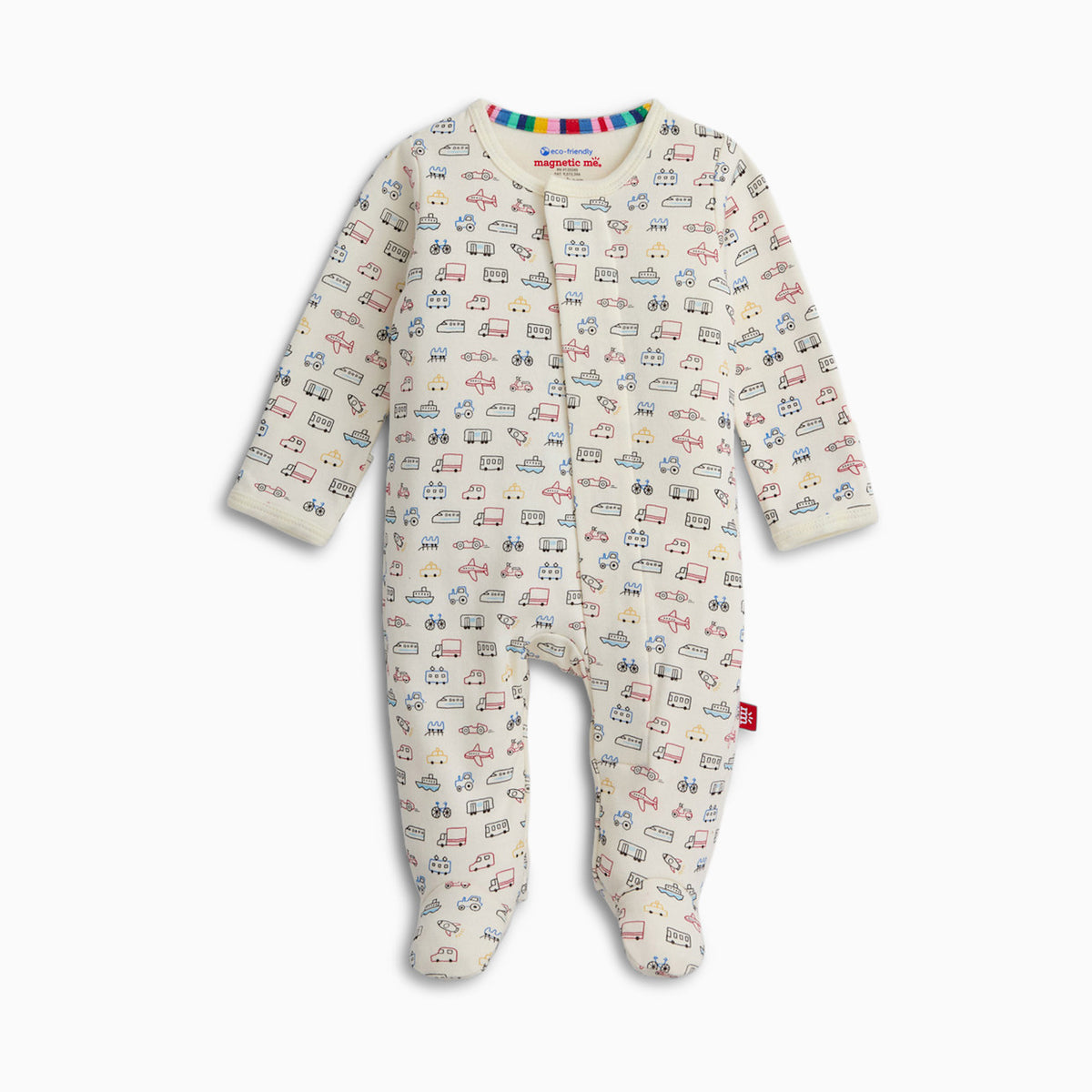 Baby onesie with car pattern on a white background