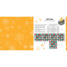 Design sheet for a gift box with snowflake patterns and color swatches.