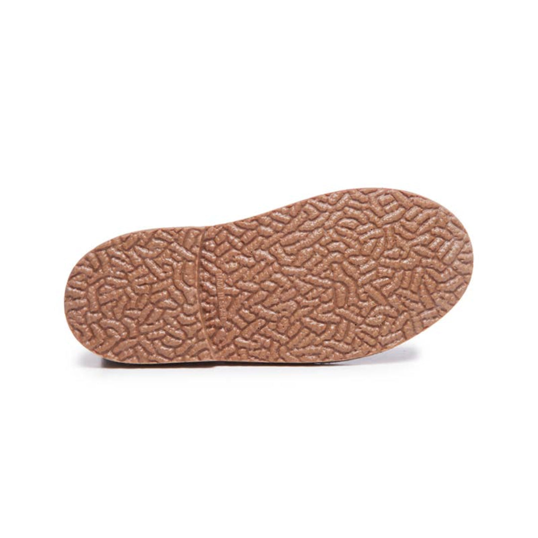Textured brown shoe sole on a white background