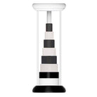Black and white striped hourglass on a white background
